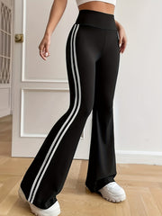 Women's Plus Striped Side High Waist Flared Leg Trousers