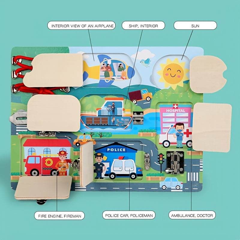Wooden Busy Lock Board Puzzle Cognitive Development Toy