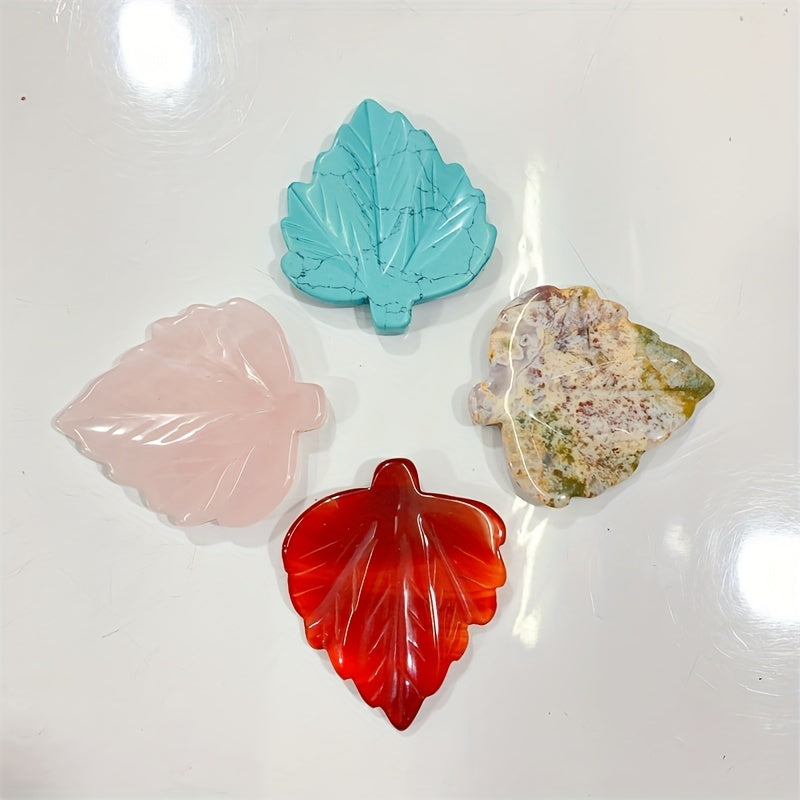 Crystal Leaf 1.97inch Plant Handicraft Healing Stones Mix Colorful Carvings