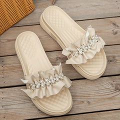 Women's Faux Pearl Platform Sandals Comfortable Slip On Summer Shoes