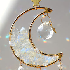 Boho Moon Crystal Prism Stained Glass Sun Catcher