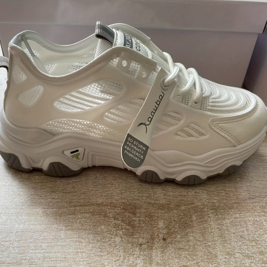 Women's Mesh Chunky Sneakers Hollow Out Lace Up Low Top Sports Shoes