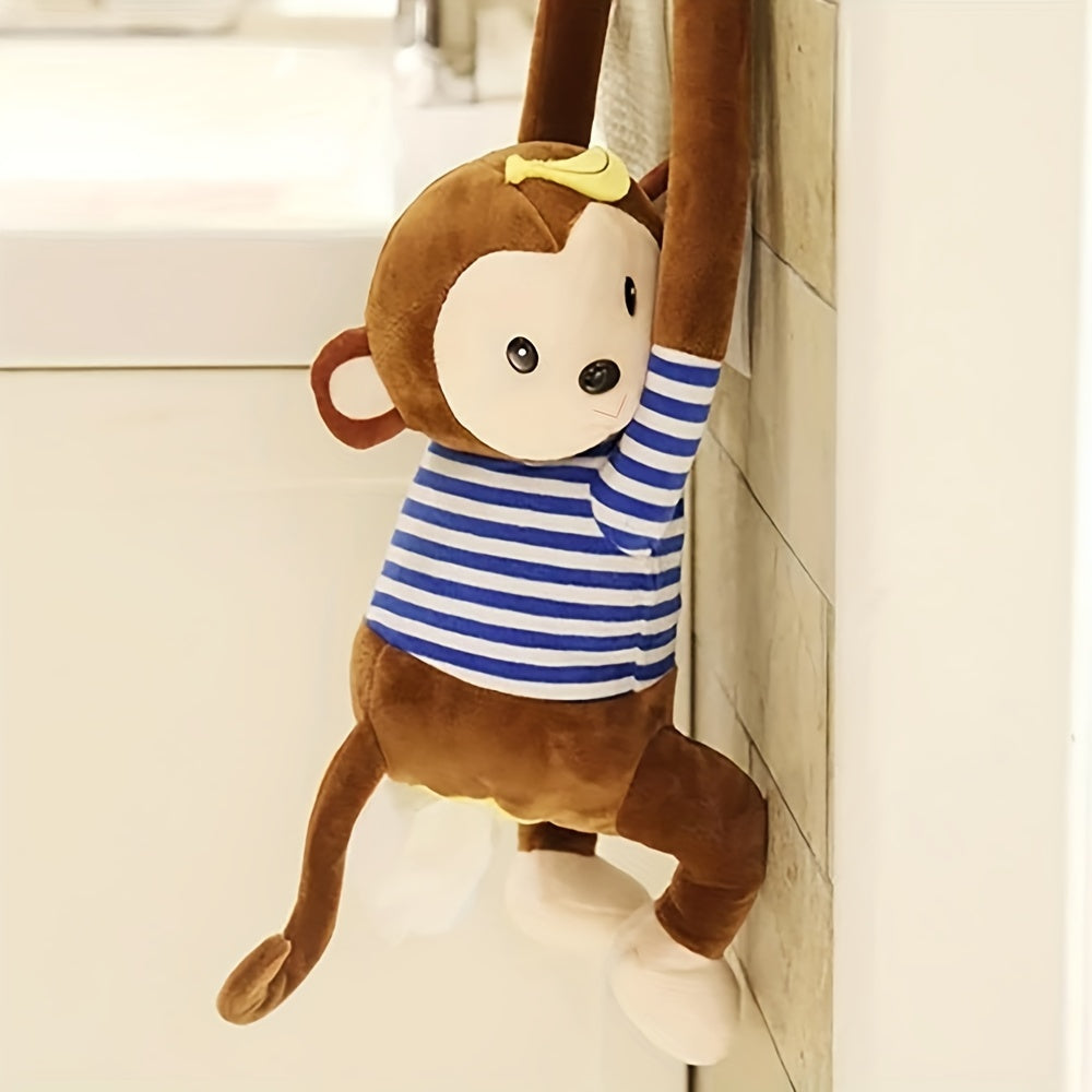Monkey Plush Tissue Holder Hanging Pouch Cartoon Animals Paper Storage