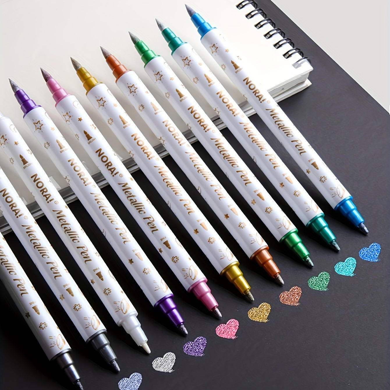 10pcs Metallic Glitter Marker Pens Dual Tip Brush And Fine Point Pens
