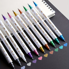 10pcs Metallic Glitter Marker Pens Dual Tip Brush And Fine Point Pens