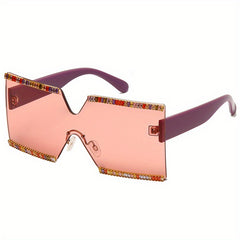 Oversized Zircon Decor Sunglasses Gradient Lens Glasses Square UV400