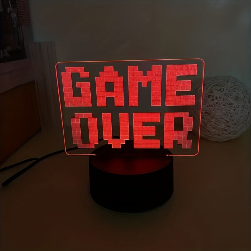 Game Room Game Over Table Lamp Neon Nightlight 16 Colors Touch Remote LED Decor