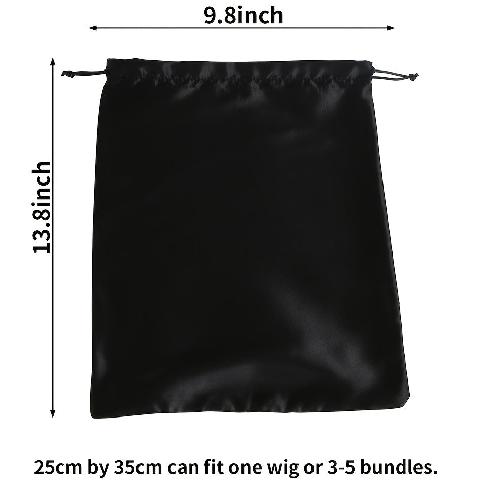 2pcs Large Satin Wig Bags for Hair Storage and Travel Drawstring Pouches