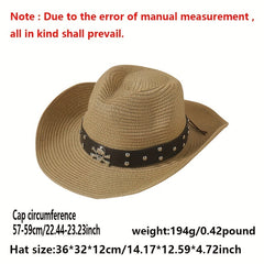 Cowboy Hat & Sunglasses Set Skull Belt Straw Sun Hat