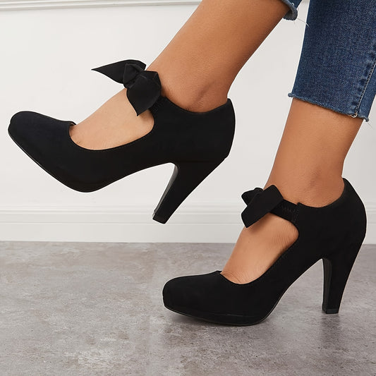 Women's Bowknot High Heels Backless Chunky Heels Closed Toe Pumps
