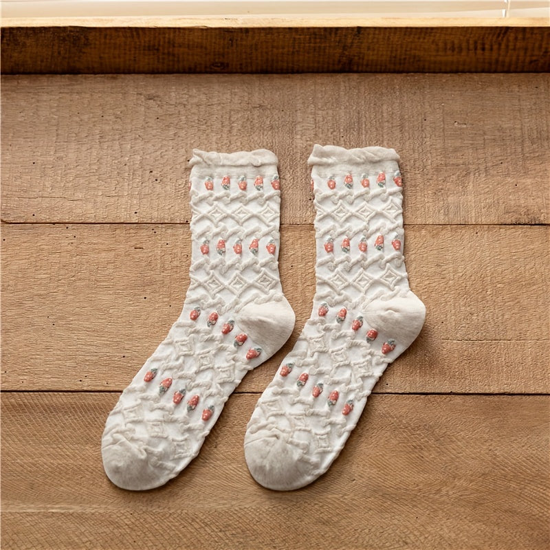 Strawberry Print Socks Comfy Mid Tube Women's Stockings