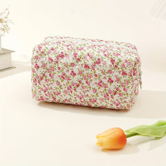 Floral Quilted Makeup Bag Cosmetic Storage for Women Durable Travel Pouch