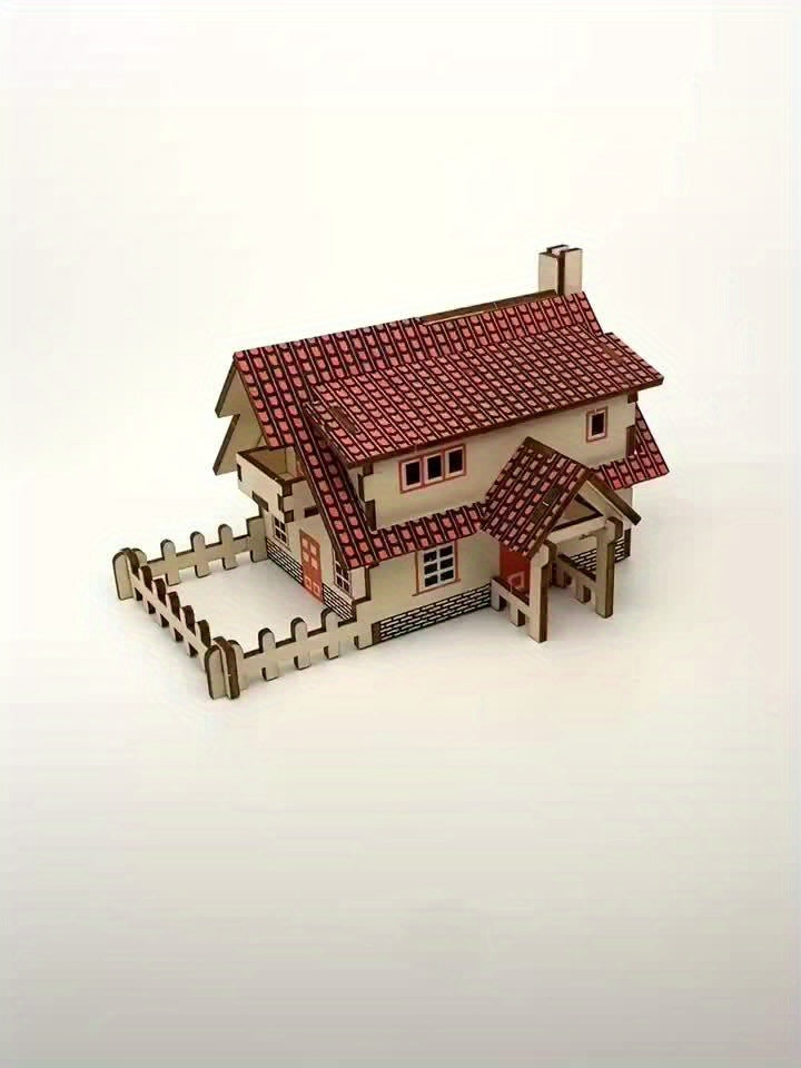 Wooden 3D Jigsaw Puzzle Cabin Model DIY Handcraft Kit Educational Kit