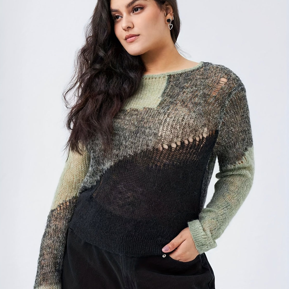  Colorblock Round Neck Pullover Sweater