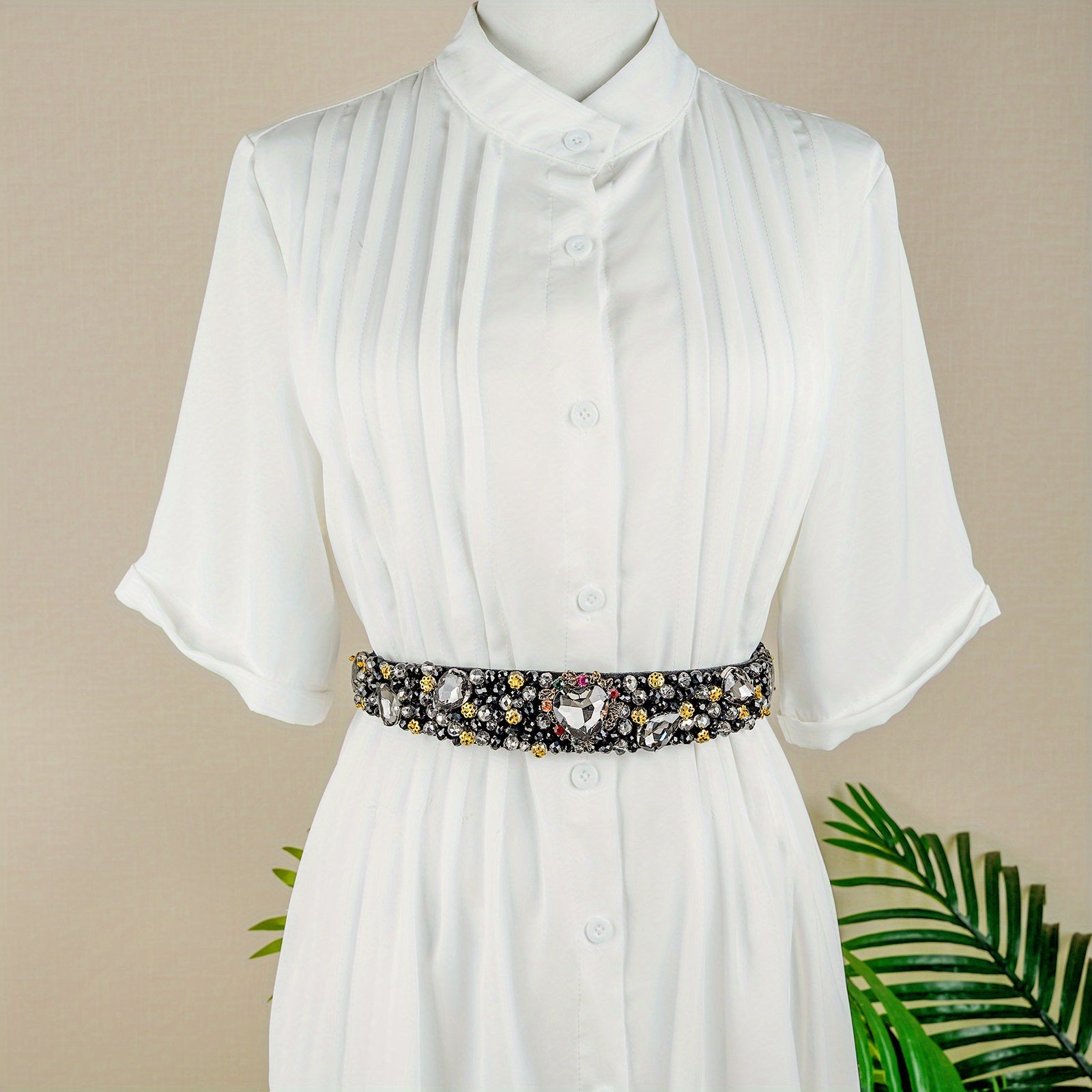 Vintage Crystal Girdle Heart Rhinestone Beads Elastic Belt for Women