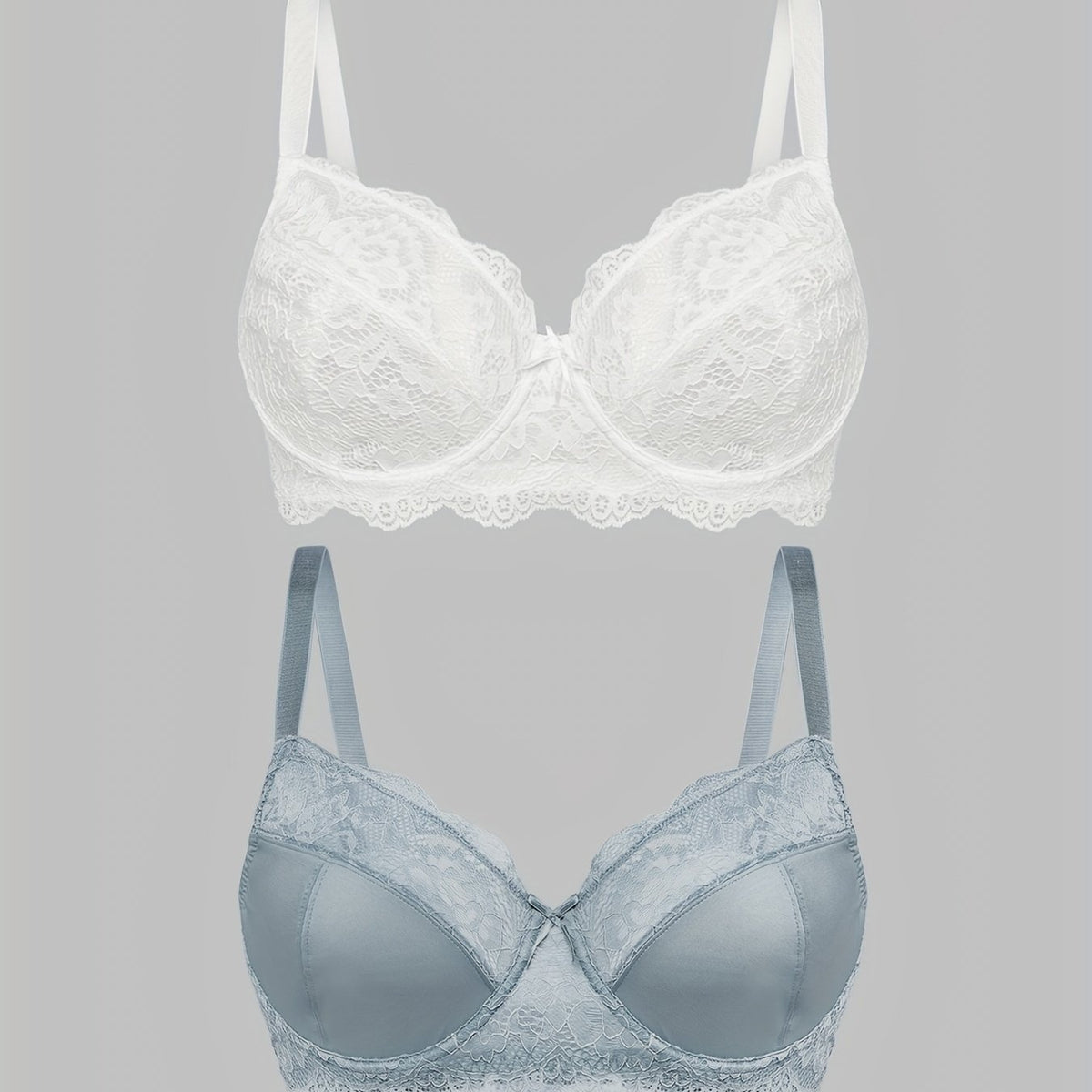 2pcs Floral Lace Push Up Bras Scallop Trim Women's Lingerie