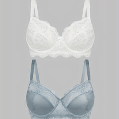 2pcs Floral Lace Push Up Bras Scallop Trim Women's Lingerie
