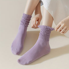 Solid Crew Socks Comfy & Breathable All match Socks Women's Stockings