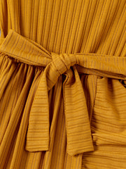 Kid Girls Ribbed Tiered A Line Dress With Belt