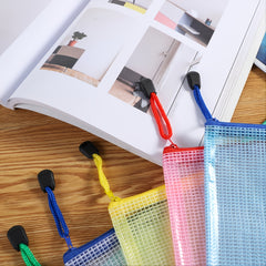 5pcs A4 Grid Zipper File Bag Student Stationery Pencil Case