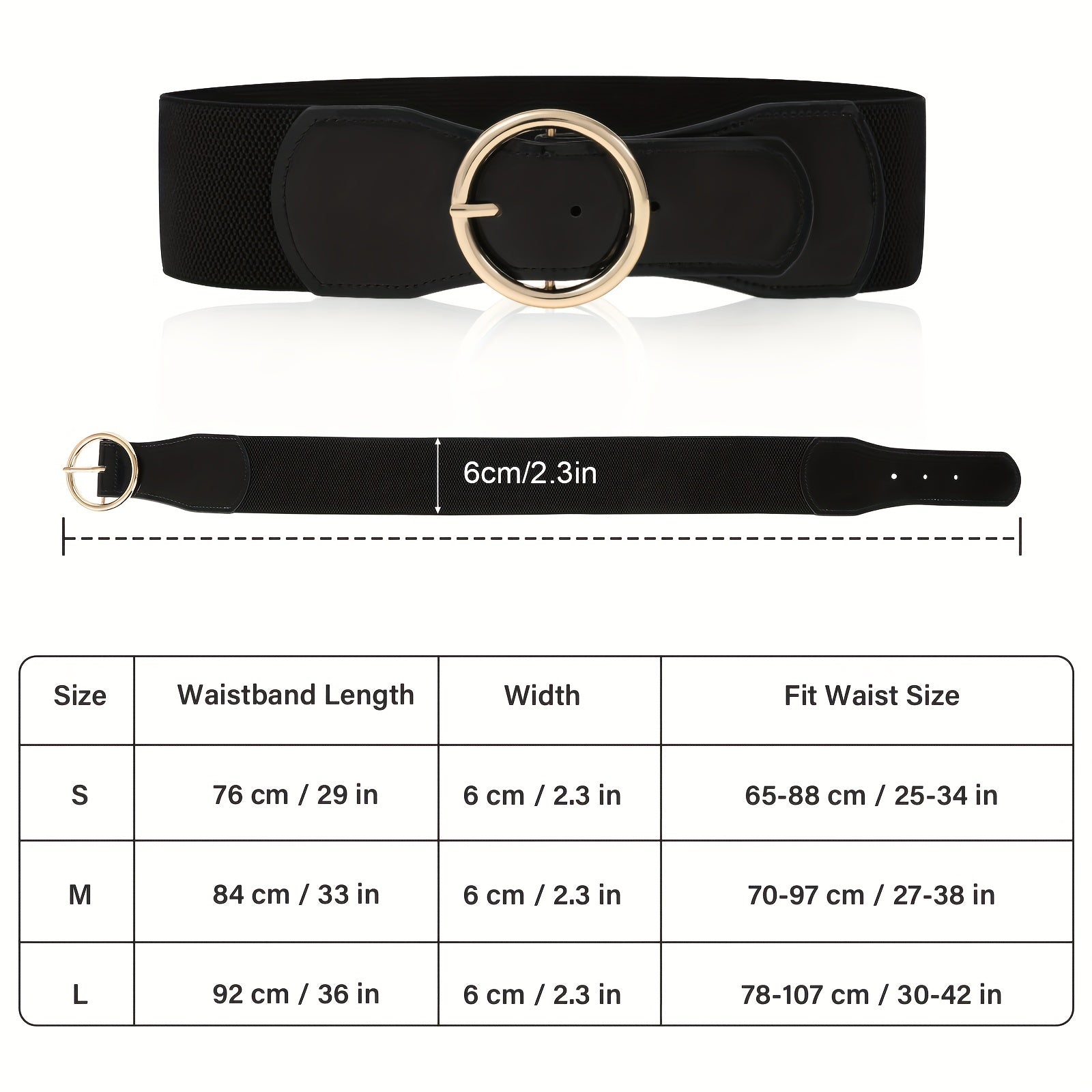 Wide PU Belt with Round Buckle Elastic Waistband