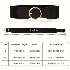 Wide PU Belt with Round Buckle Elastic Waistband