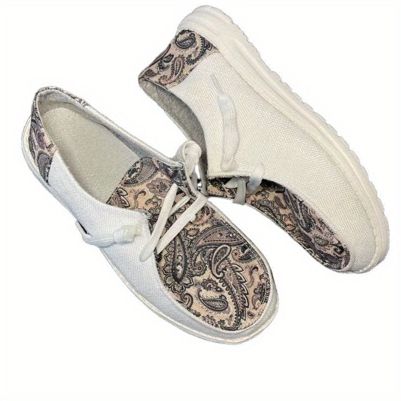 Paisley Print Canvas Lace-Up Loafers Low Top Sneakers