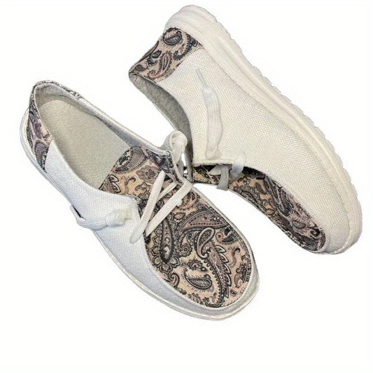 Paisley Print Canvas Lace-Up Loafers Low Top Sneakers