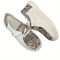 Paisley Print Canvas Lace-Up Loafers Low Top Sneakers