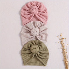 3pcs Knitted Waffle Baby Pullover Hat With Rose Circle Fetal