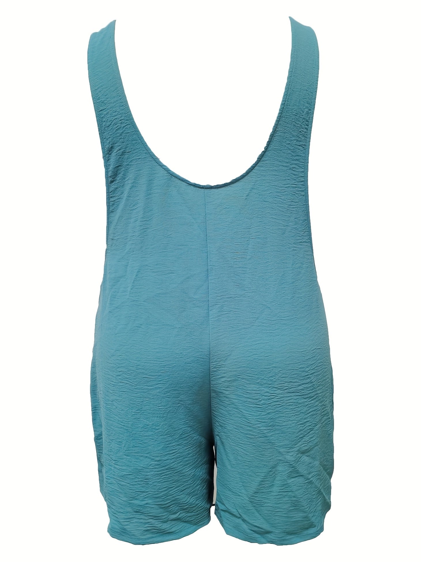  Casual Romper Plain Button Up Tie Shoulder Slight Stretch Romper