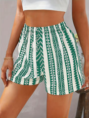 Tribal Stripe Print Shorts Elastic Waist Summer Women's Clothing