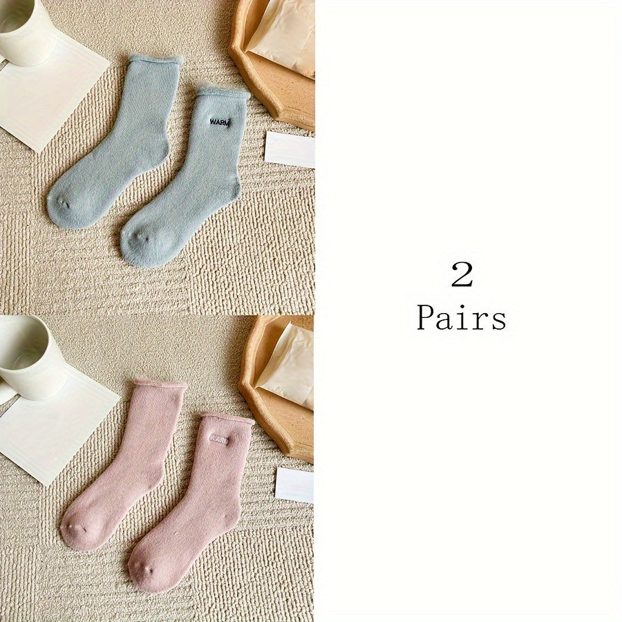 6 Pairs Plush Lined Socks - Cozy & Stylish Letter Pattern Women's Stockings