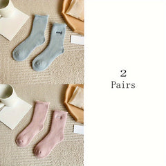 6 Pairs Plush Lined Socks - Cozy & Stylish Letter Pattern Women's Stockings
