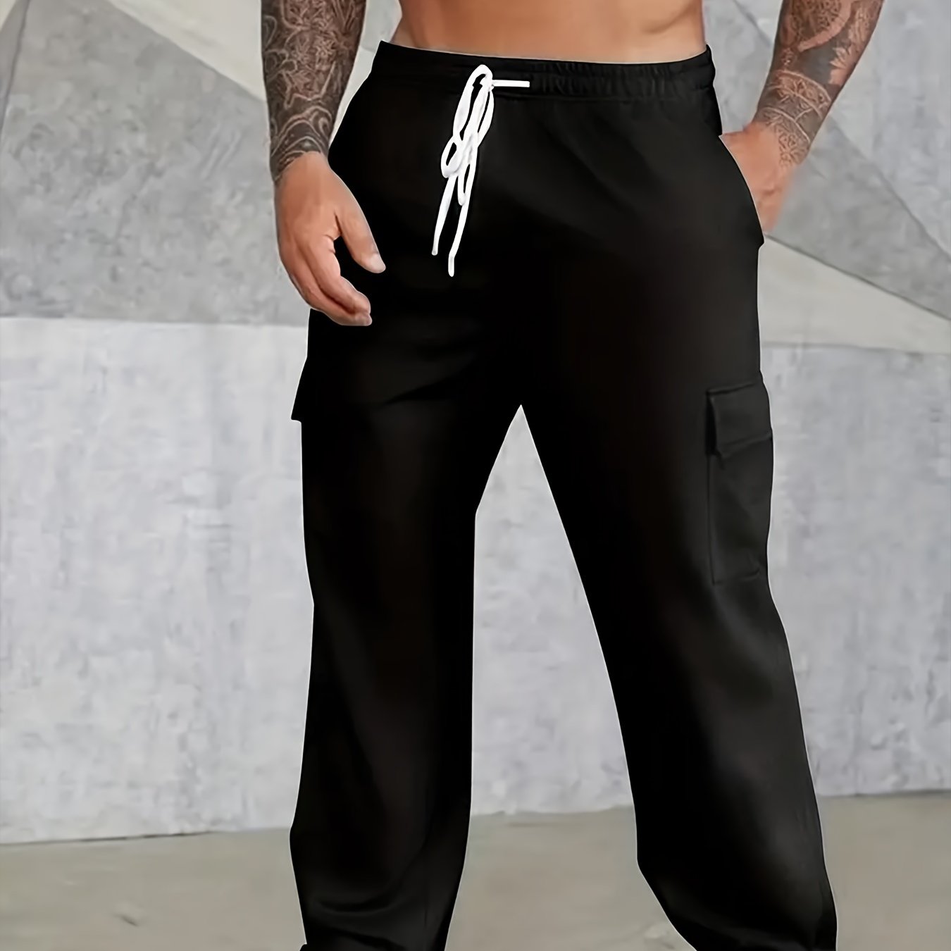 Men's Solid Straight Leg Cargo Pants for Hiking