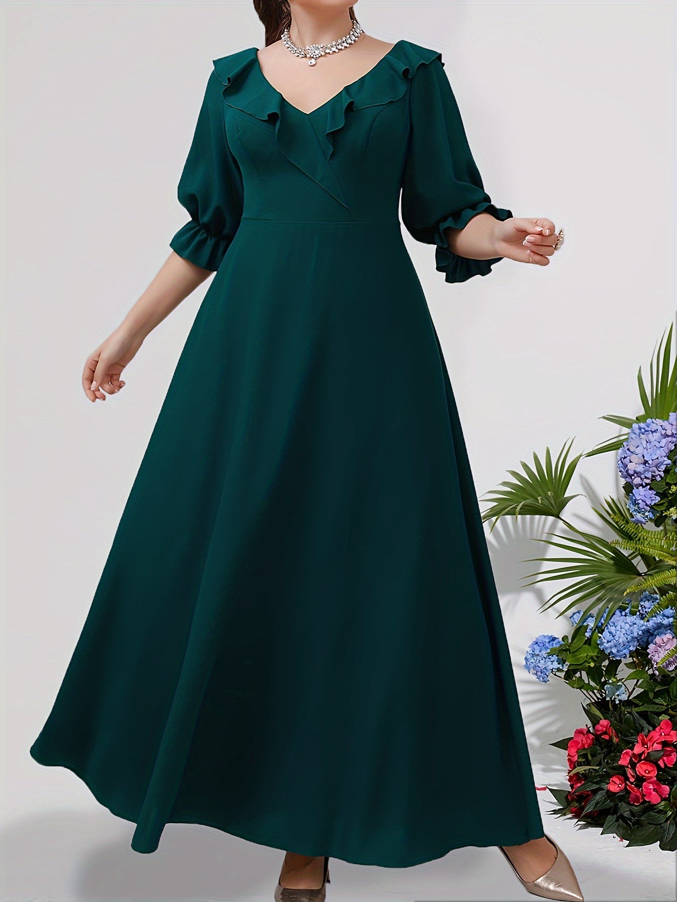  Ruffle Trim Maxi Bridesmaid Dress