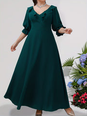  Ruffle Trim Maxi Bridesmaid Dress