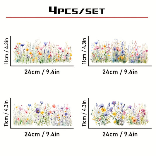 4pcs Wildflower 3D Erasable Transfer Stickers UV Waterproof Self Adhesive