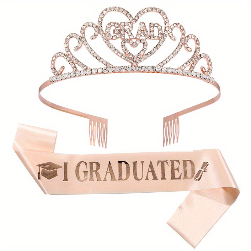 Graduation Party Crown Shoulder Strap Ribbon Golden Letter