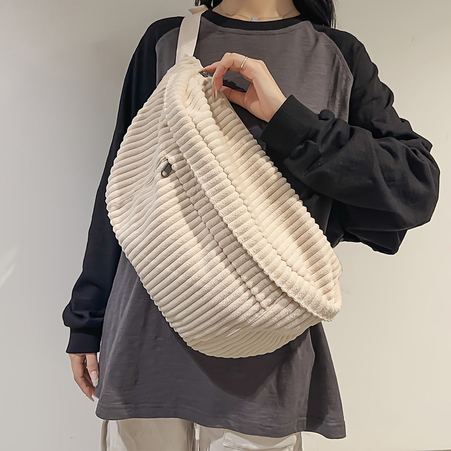 Large Capacity Corduroy Chest Bag Solid Waist Bag