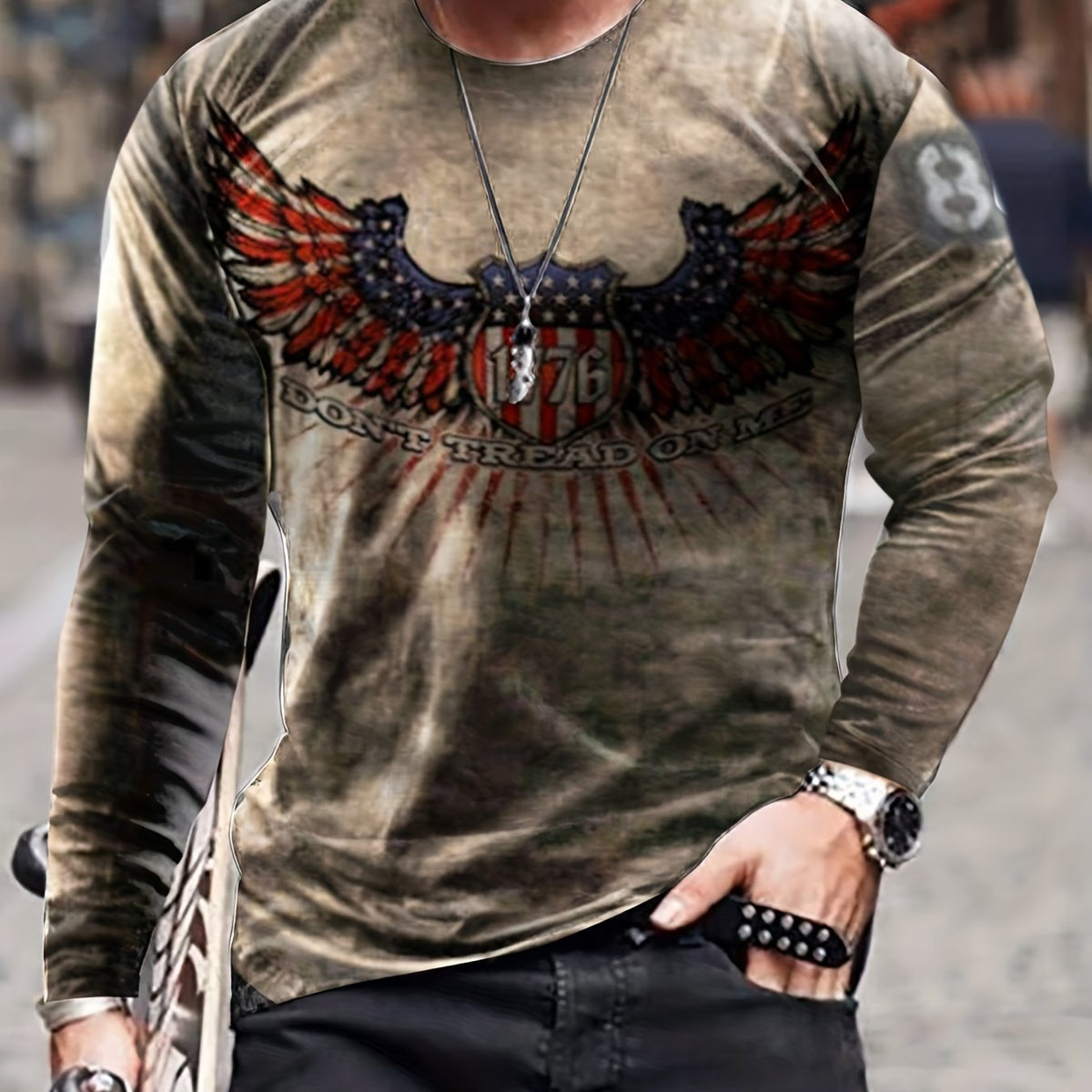 Wings Pattern Print Men's Long Sleeve Tee - Stylish Autumn Clothing