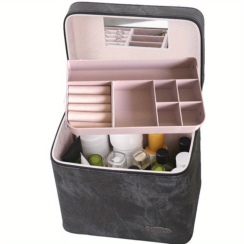 Large Travel Makeup Organizer Bag with Jewelry and Toiletry Compartments