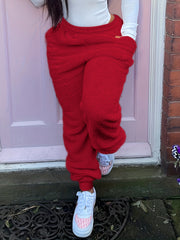  Solid Fleece High Rise Jogger Trousers