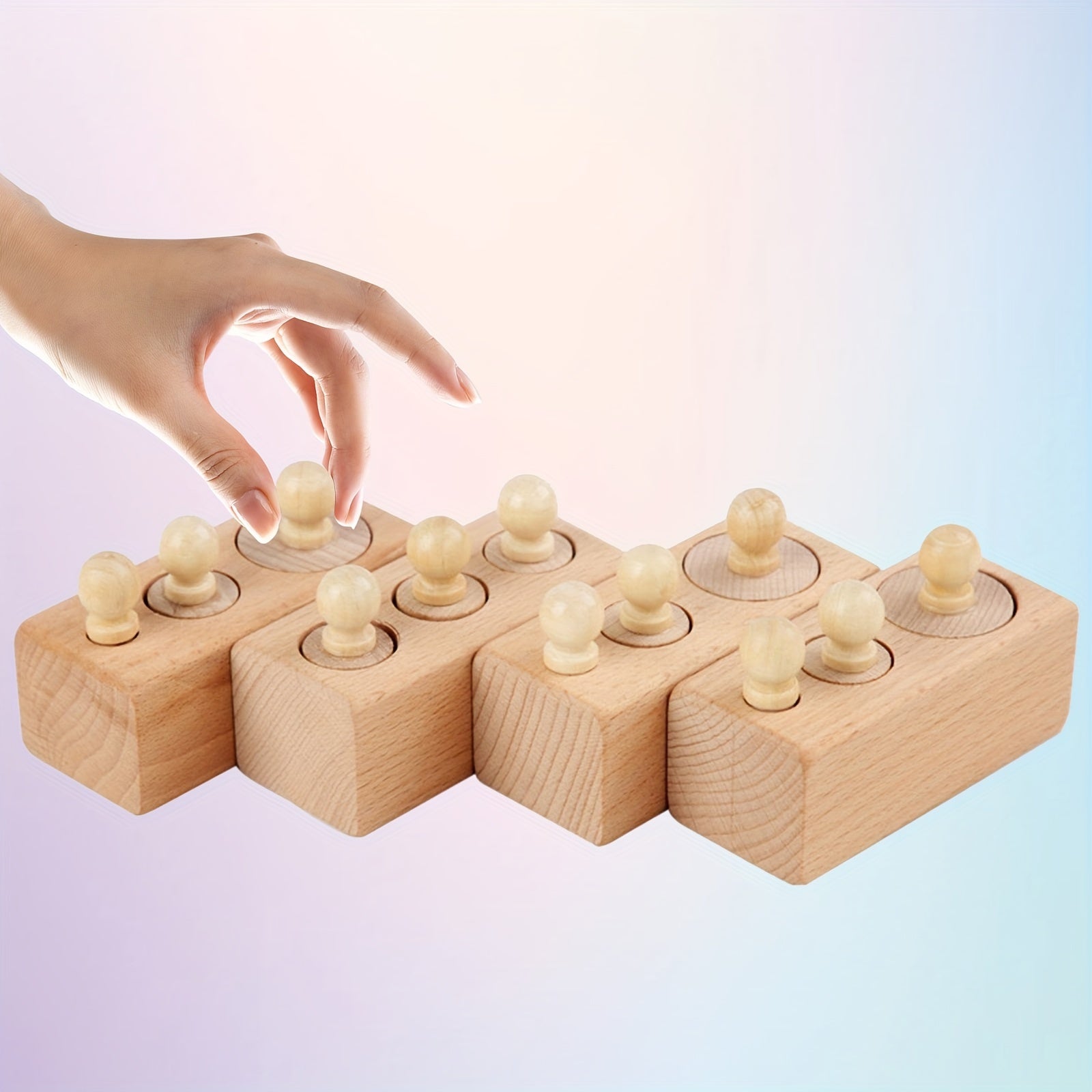Wooden Cylinder Puzzle Toy Set 4pcs Educational Material Perception Tool