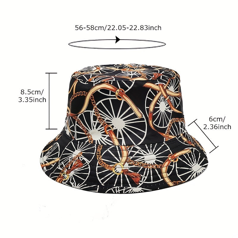 Reversible Chain Print Bucket Hat Casual Travel Beach Hats Unisex