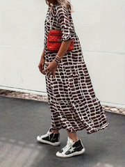  Colorblock Geometric Print Maxi Dress