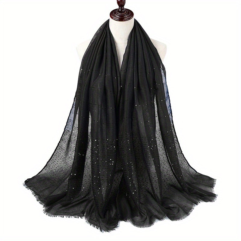 Hot Stamping Frayed Edge Scarf Solid Shawl Hijab Classic Turban Head Wrap