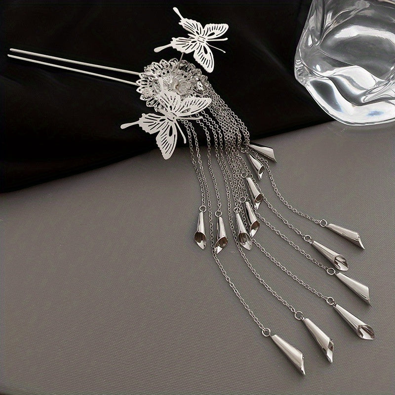 Y2K Vintage Hairpin U Shape Butterfly Flower Tassel Women's Accessory