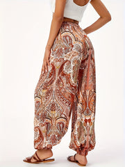  Paisley Floral Print Ethnic Style Pants High Rise
