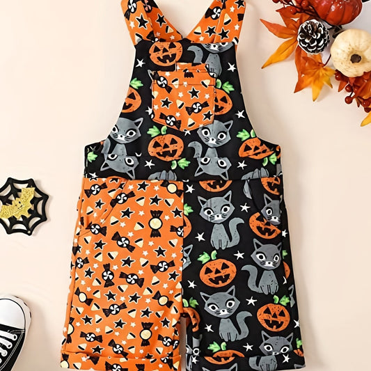 Toddler Girls Halloween Pumpkin Stripe Jumpsuit with Pocket